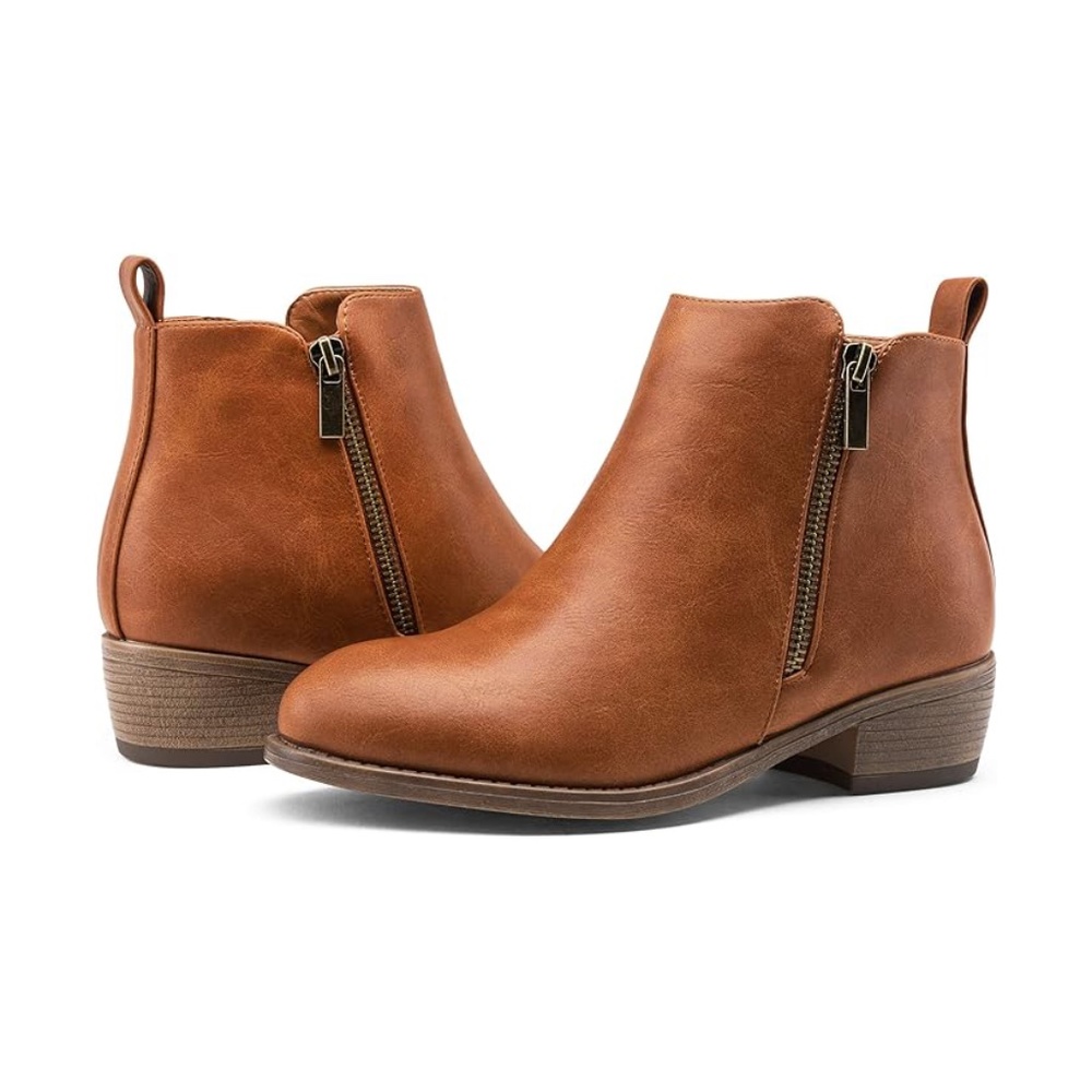 💕2 for $15💕 Jeossy Cognac Brown Ankle Boots Thick Heel Low Heeled Booties